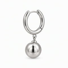 Modern Sphere Drop Huggie Hoop Earrings | Rhodium-Plated Brass with 925 Silver Posts