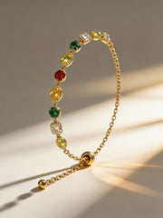 Colorful Multi-Stone CZ Bracelet – 14K Gold Plated Adjustable Slider Chain