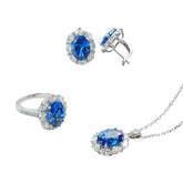 925 Sterling Silver Jewelry Set – Sapphire Blue Ice Flower Stone Oval Set (Necklace, Earrings & Ring) | Regent Jewelry OEM ODM Supplier Since 1968