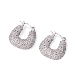 Pave-Set Rhinestone Hoop Earrings | Rhodium-Plated Copper with Hypoallergenic Stainless-Steel Post | Wholesale & OEM