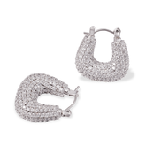 Pave-Set Rhinestone Hoop Earrings | Rhodium-Plated Copper with Hypoallergenic Stainless-Steel Post | Wholesale & OEM