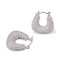 Pave-Set Rhinestone Hoop Earrings | Rhodium-Plated Copper with Hypoallergenic Stainless-Steel Post | Wholesale & OEM
