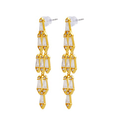 14K Gold Plated Geometric Drop Earrings – Long Baguette Zircon Statement Jewelry for Women