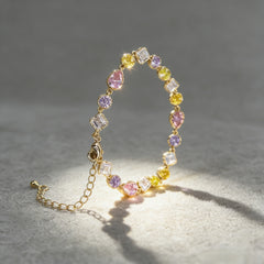 Mixed Color CZ Adjustable Bracelet – 14K Gold Plated