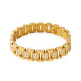 CNC-Cut Stainless Steel Bracelet with Zircon Inlay | Watch Band Style Gold Bracelet