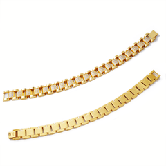 CNC-Cut Stainless Steel Bracelet with Zircon Inlay | Watch Band Style Gold Bracelet