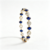 Elegant Blue & White CZ Tennis Bracelet – 14K Gold Plated Alternating Stone Chain