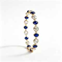 Elegant Blue & White CZ Tennis Bracelet – 14K Gold Plated Alternating Stone Chain