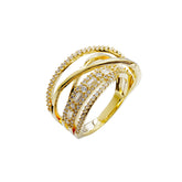 Chunky Layered Crossover Ring in 14K Gold Plated Brass with Pave Zircons