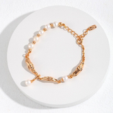 Gold Plated Pearl Bracelet with Sculpted Links