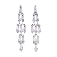 14K Gold Plated Geometric Drop Earrings – Long Baguette Zircon Statement Jewelry for Women