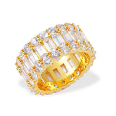 14K Gold Plated Baguette Eternity Ring | Wide Band Full CZ Statement Ring | Wholesale Custom Fashion Jewelry Supplier (OEM/ODM)
