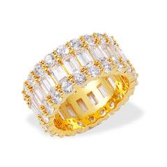 14K Gold Plated Baguette Eternity Ring | Wide Band Full CZ Statement Ring | Wholesale Custom Fashion Jewelry Supplier (OEM/ODM)
