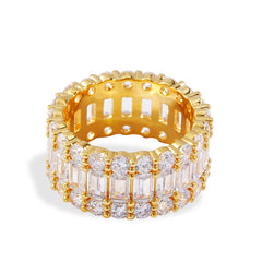 14K Gold Plated Baguette Eternity Ring | Wide Band Full CZ Statement Ring | Wholesale Custom Fashion Jewelry Supplier (OEM/ODM)