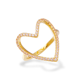 Hollow Heart Ring with Full Zircon – 14K Gold Plated Brass, Wholesale Ready