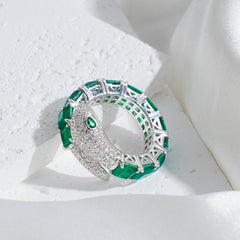 Luxury 925 Sterling Silver Snake Ring with Emerald-Green CZ | Pave Zircon Wrap Ring | OEM Custom High-End Jewelry Manufacturer