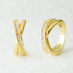 Crossover Rhinestone Ring | Imitation Gold Plated Brass | Modern Layered Band OEM