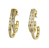 Double Row Zircon Hoop Earrings | Square Stone C Hoop Earrings Wholesale OEM