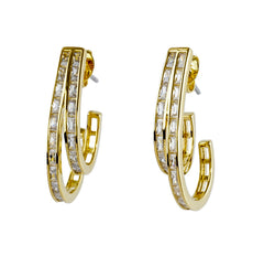Double Row Zircon Hoop Earrings | Square Stone C Hoop Earrings Wholesale OEM