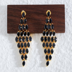 Marquise CZ Cascading Drop Earrings – Rhodium / 14K Gold Plated (Black CZ Option)
