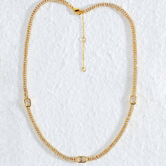 Dual-Color Rectangular CZ Tennis Necklace | Gold Plated Copper | OEM/ODM Jewelry Manufacturer
