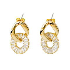 Gold Donut Earrings with Baguette CZ | Modern Statement Jewelry Manufacturer & OEM Supplier