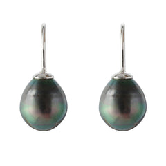 Timeless & Elegant Dark Peacock Pearl Hook Earrings in Sterling Silver