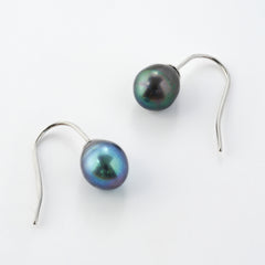 Timeless & Elegant Dark Peacock Pearl Hook Earrings in Sterling Silver