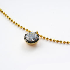 Minimal Round CZ Necklace with Gunmetal Accent | 14K Gold Plated
