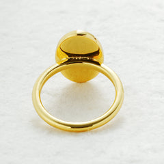 Oval Black Crystal Fabric Ring in 14K Gold Plating