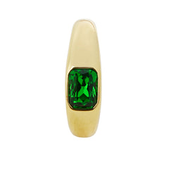 Emerald-Green Rhinestone Signet Ring – Fine-Polished Brass Base with Premium Imitation Gold Plating