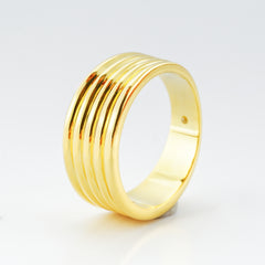 Multi-Ridge Polished Band Ring | Brass Base with 14K Gold Plating | High-Gloss Striped Texture Design