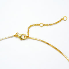 Two-Tone Fixed Lariat Necklace | 14K Gold Plated Brass with CZ Chain & Smooth Chain | Minimalist Statement Jewelry OEM