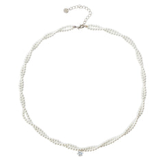 925 Silver Twisted Pearl Necklace | Minimalist Small Pearl Choker with Sterling Silver Chain