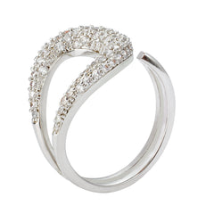 Adjustable Open Band Ring | Rhodium Plated Brass Ring with Cubic Zirconia | OEM & Wholesale Fashion Jewelry Manufacturer