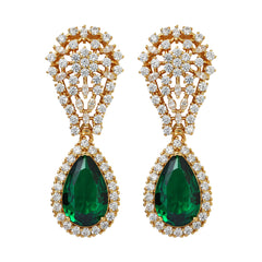Emerald Green Teardrop CZ Luxury Earrings | High-End Brass or Silver Statement Jewelry for OEM Brands