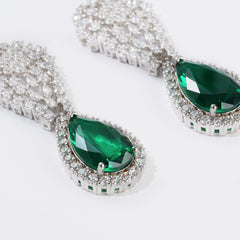 Emerald Green Teardrop CZ Luxury Earrings | High-End Brass or Silver Statement Jewelry for OEM Brands