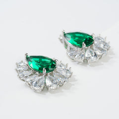 Luxury Emerald Green Teardrop CZ Cluster Earrings | High-End Brass Jewelry for Wholesale & OEM Brands