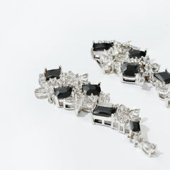 Black and White CZ Statement Drop Earrings | Luxury Rhodium-Plated Geometric Design for OEM Fine Jewelry Brands