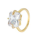 Elegant Rectangular CZ Ring | 3A Zircon Gold Plated Brass Ring for Women | Luxury Fashion Jewelry OEM Manufacturer