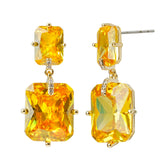 Golden Yellow CZ Stud Earrings | Rectangular 3A Cubic Zirconia | 14K Gold Plated Brass | Elegant Minimalist Jewelry for Women