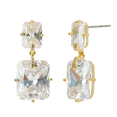Luxury Rectangular CZ Drop Earrings | 3A Cubic Zirconia Gold Plated Brass Earrings | OEM Fashion Jewelry Manufacturer