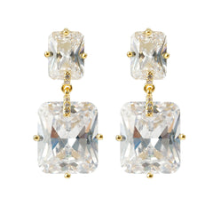 Luxury Rectangular CZ Drop Earrings | 3A Cubic Zirconia Gold Plated Brass Earrings | OEM Fashion Jewelry Manufacturer