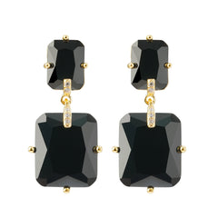 Black CZ Stud Earrings | Rectangular 3A Cubic Zirconia | 14K Gold Plated Brass | Modern Minimalist Jewelry Manufacturer