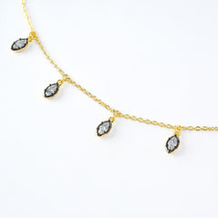 Delicate Dual-Tone Drop Necklace | 14K Gold & Gunmetal Plating | Marquise CZ Charms | Fine Layering Jewelry Manufacturer