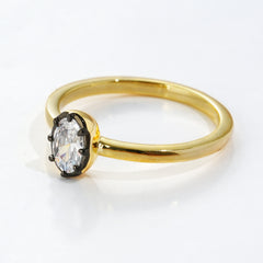 Elegant Small Oval 3A CZ Ring | Refined Dual-Tone Gunmetal Design for Premium Jewelry Brands