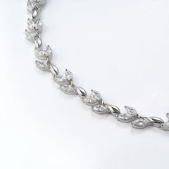 Platinum Plated Leaf Zirconia Necklace | Elegant Nature-Inspired Design | OEM/ODM Fashion Jewelry