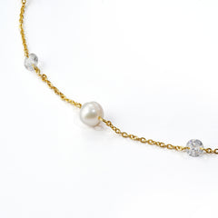 Freshwater Pearl & Zircon Necklace | Brass / 925 Silver | 14K Gold Plating