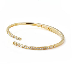 Offset Open Bangle | Half Zirconia, Half Polished | Brass Base with 14K Gold Plated (7 mils)