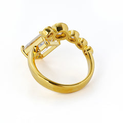 Asymmetric Open Ring with Square & Round CZ Stones | 14K Gold Plated Brass| OEM/ODM Jewelry